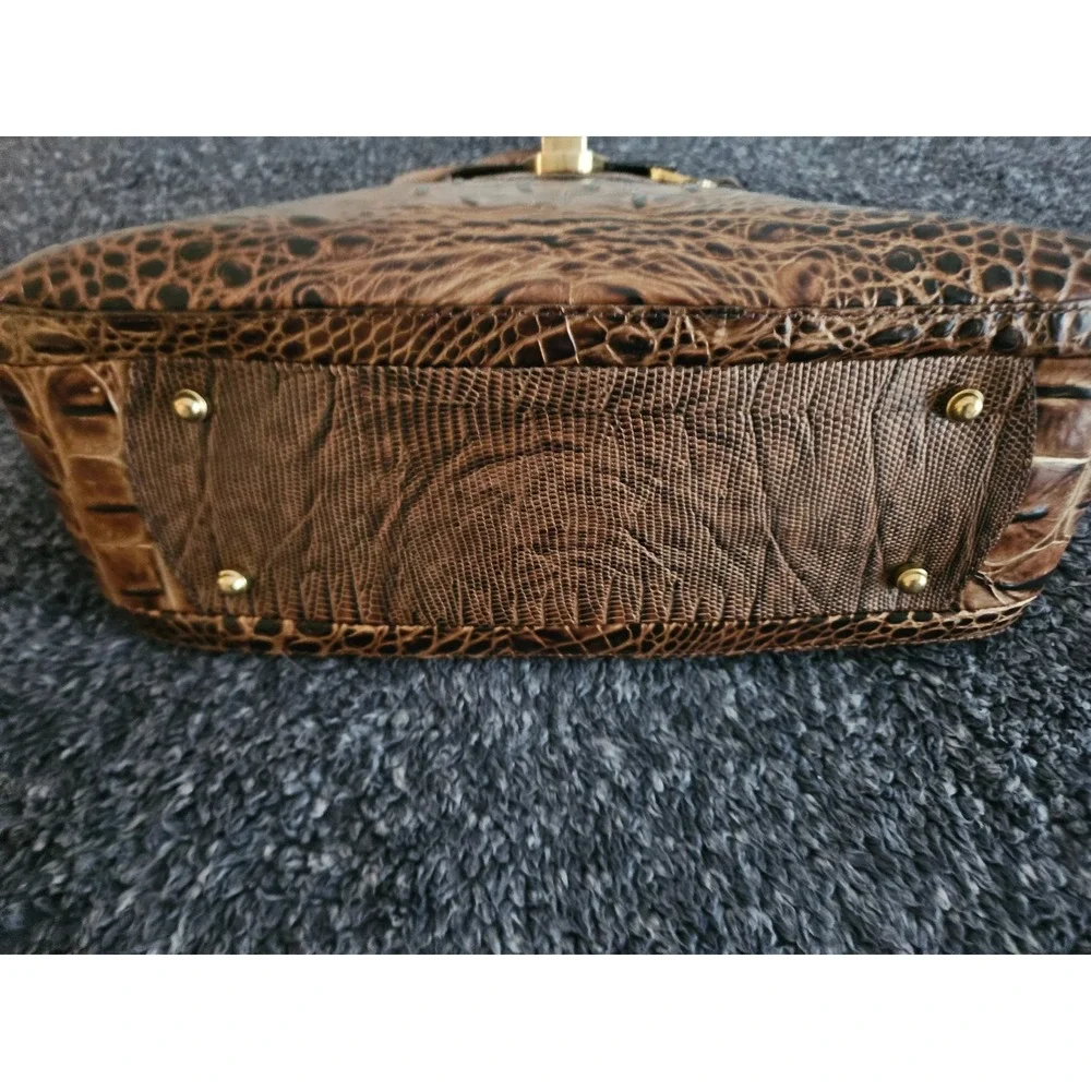 Brahmin Satchel Women Medium Pecan Brown Good Croc Embossed Leather Handbag